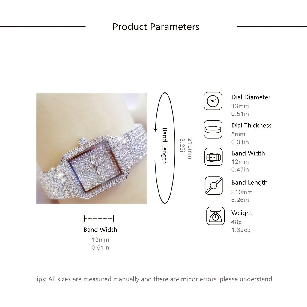 3pcs/set Ladies Watch Luxury Women Watch Crystal Rhinestone Watches Quartz Stainless Steel Strap Wristwatch Square Dial Wrist Qme