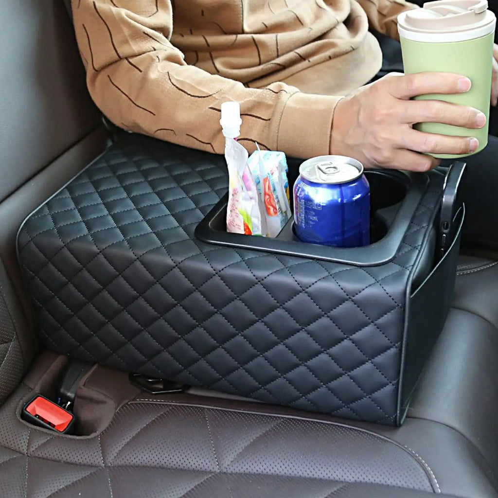 Armrest box booster pad Universal Rear Seat Armrest Console Box with Cup Holders Backseat Center Console with Double Pockets Qme