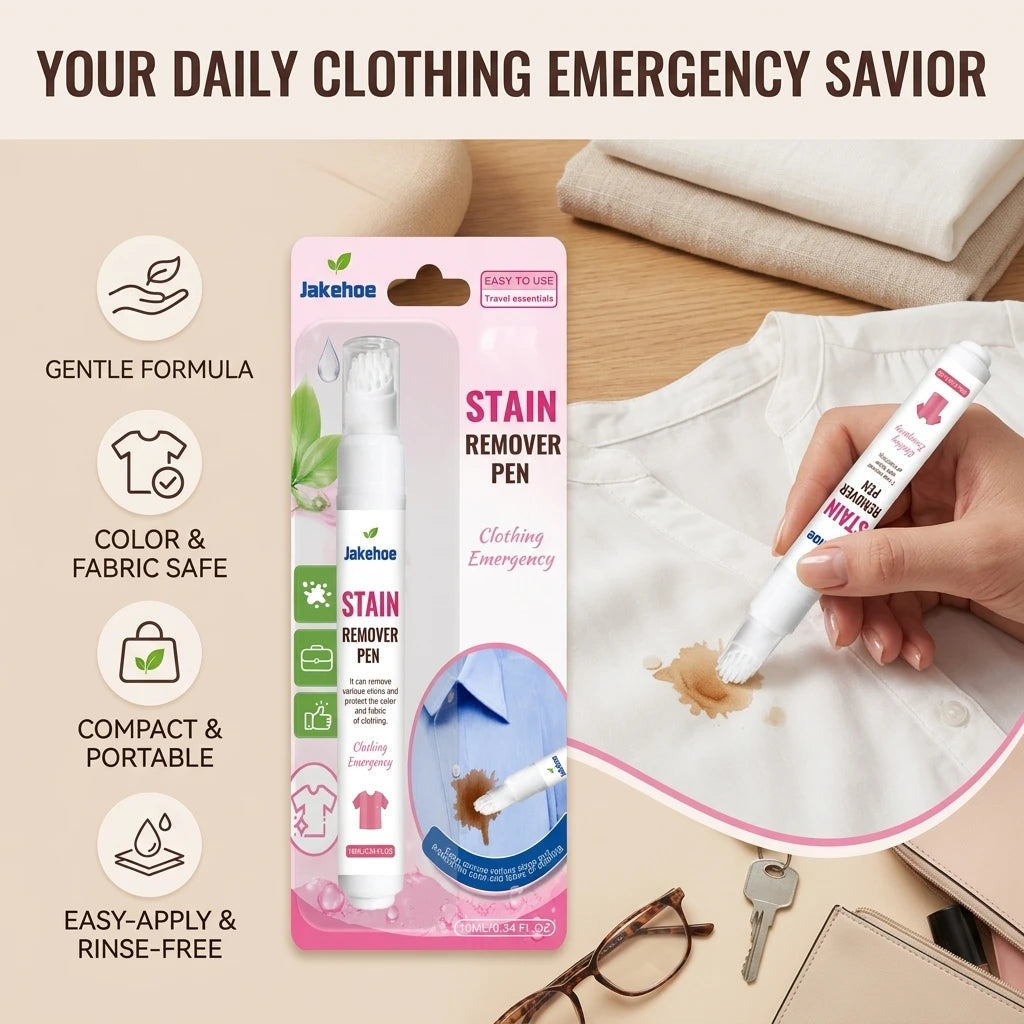 JAKEHOE Portable Clothing Stain Remover Pen Eliminate Coffee & Oil Stain Reduce Odor Mild No-Rinse Emergency Fabric Spot Cleaner Qme