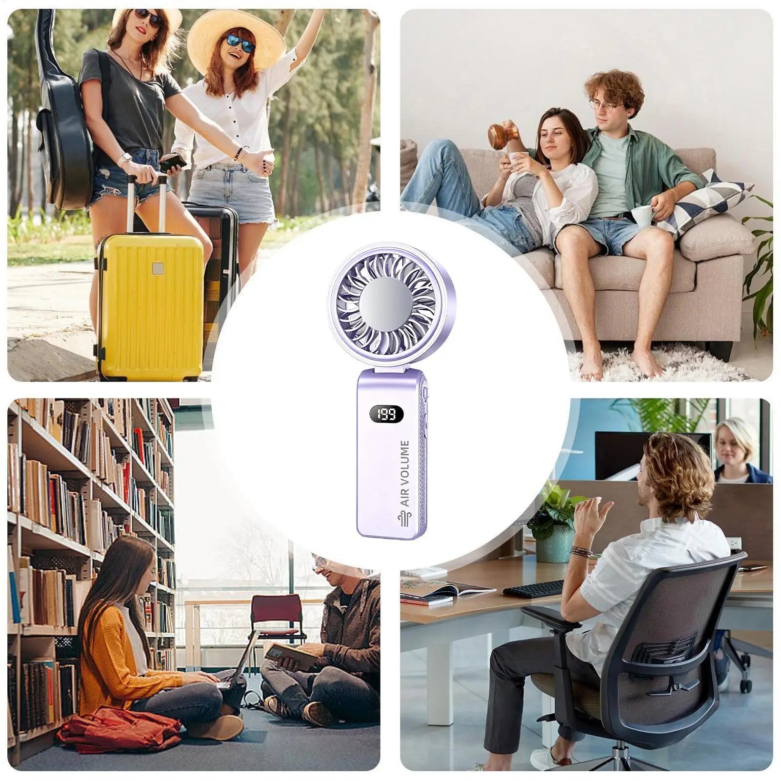 Mini Handheld Fan Rechargeable Foldable Cooling Airflow With LED Display Portable Fan For Cruise Trip Beach Camping Outdoor Qme