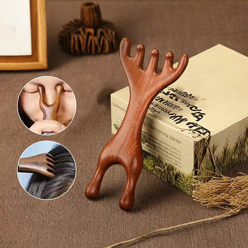 Body Meridian Massage Comb Sandalwood Deer Antlers Wide Tooth Qme