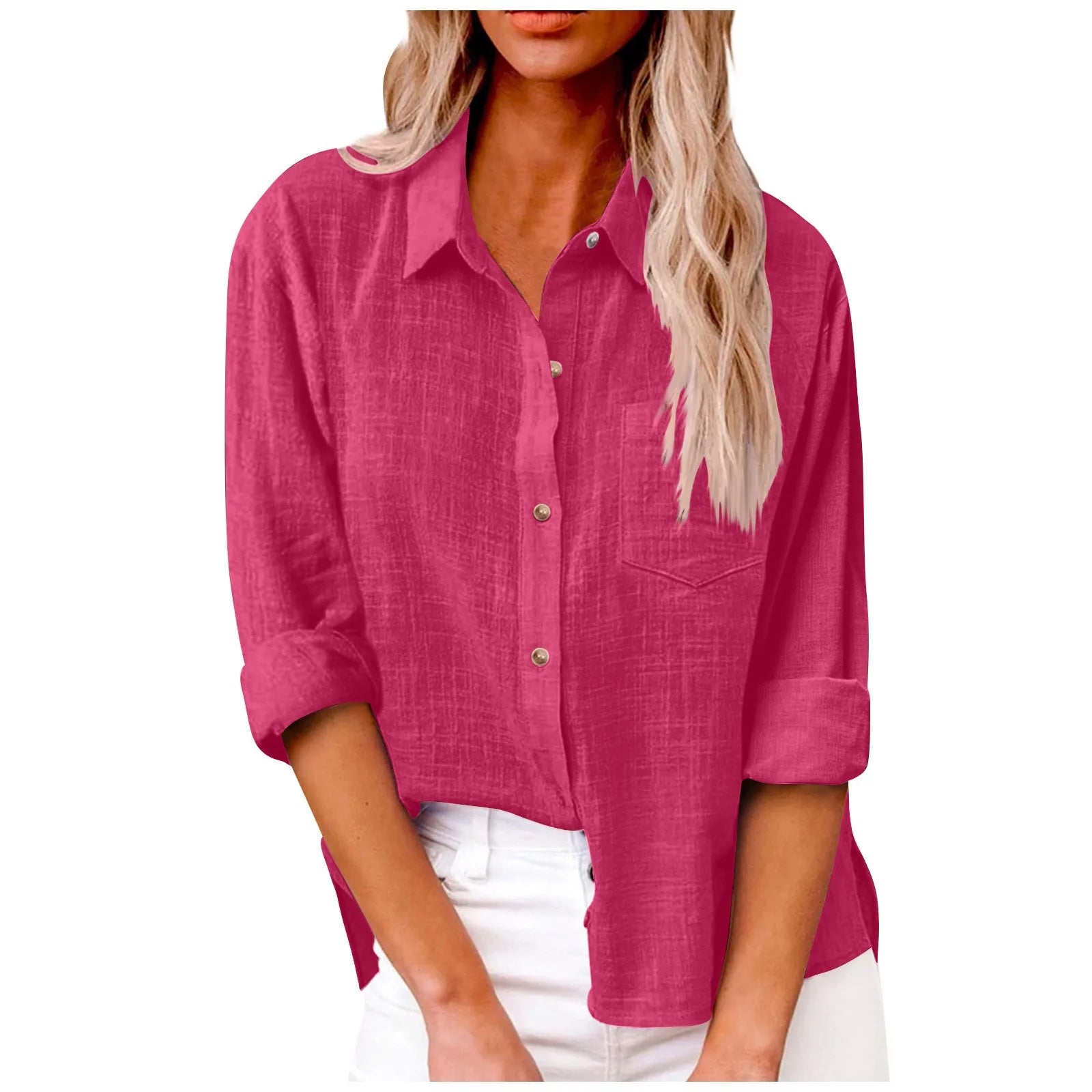 Women’s Long Sleeve Turn Down Collar Solid Color Retro Versatile T-shirts Large Sized Daily Basic Minimalist Dress Shirt For Lad Qme Wine L