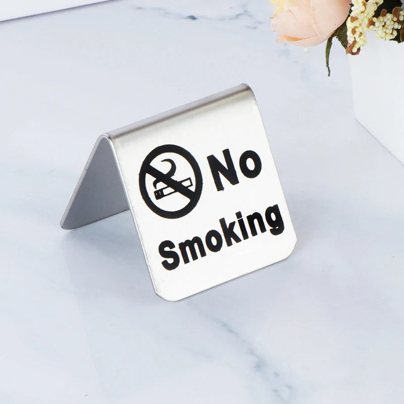 ^Stainless Steel No Smoking Sign Double-Sided Tabletop Warning Sign Plaque For Restaurant Public Places Hotel Office Qme