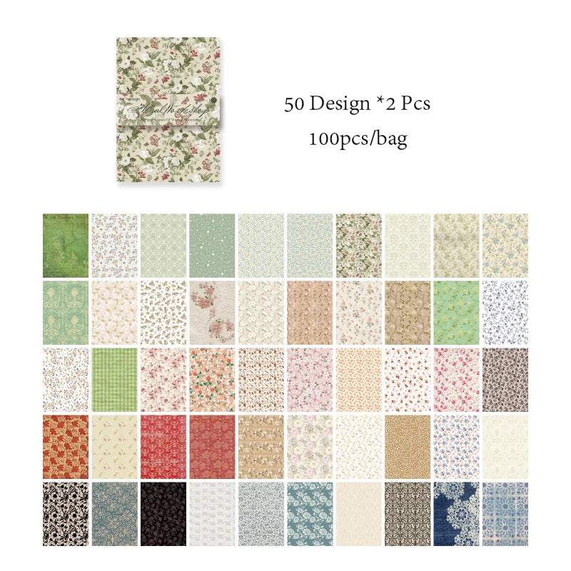 8 Style100Pcs/book Memo Material Paper Vintage Artistic Character Message Card Beautiful Flowers European Style DIY Hand Account Qme 7