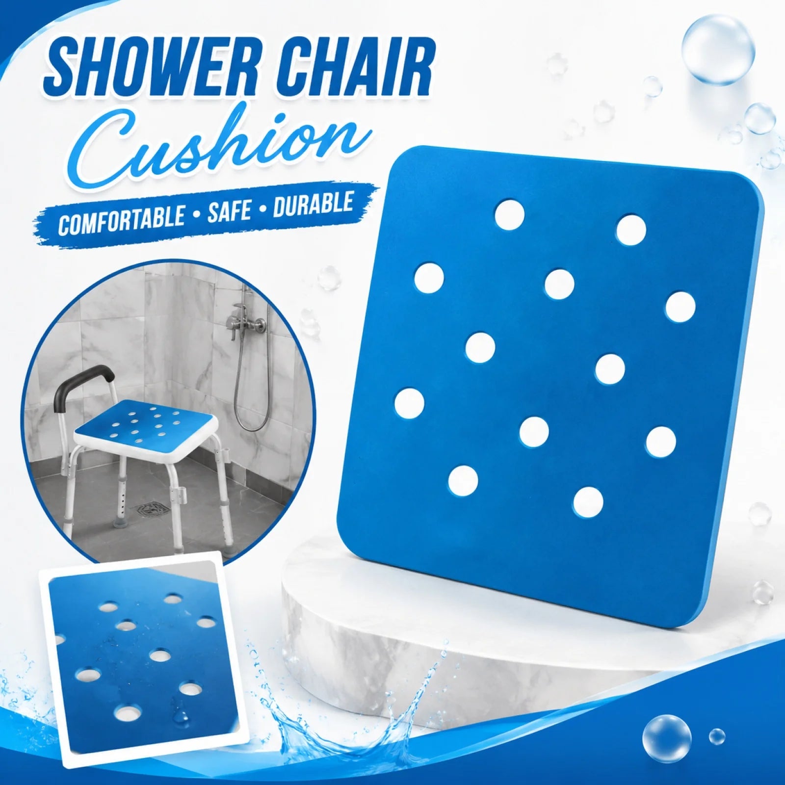 Cold-proof Anti-slip Bath Chair Cushion Elderly Bath Tub Shower Chair Stool Bench Seat Pad Bathroom Supplies Qme Blue