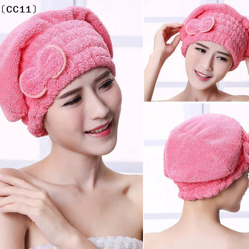 Microfibre Quick Hair Drying Bath Spa Bowknot Wrap Towel Hat Cap Qme