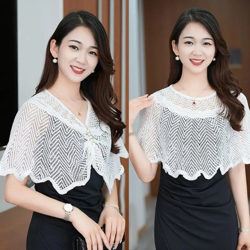 Fashion Knitted Shawl Brooch Hollow Out Summer Air Conditioning Fake Qme