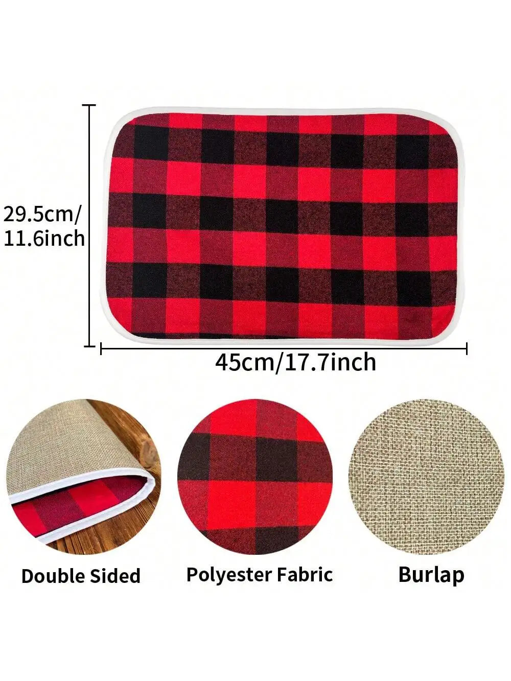 1 Christmas Decoration Supplies Plaid Cloth Placemat Dining Table Qme 1pc