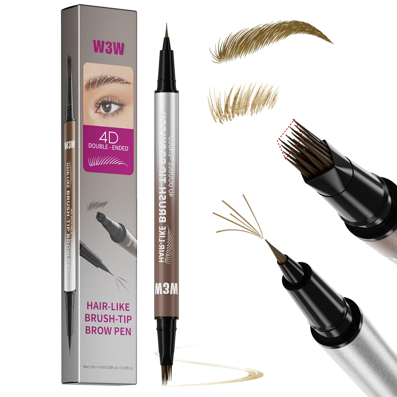 Velvet Wild Eyebrow Pencil Square Angled Brush Multifunction 3D Brow Dye Cream Hairline Anti-smudge Waterproof Eyebrow Tint Pen Qme W680-1