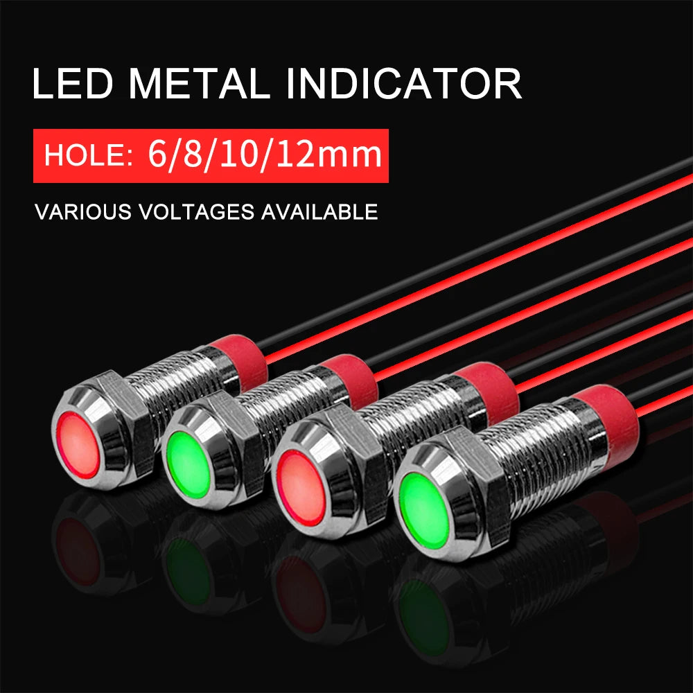 Waterproof IP67 Signal Light Metal LED Warning Indicator Lamp Pilot Qme Green 10mm 110-220V