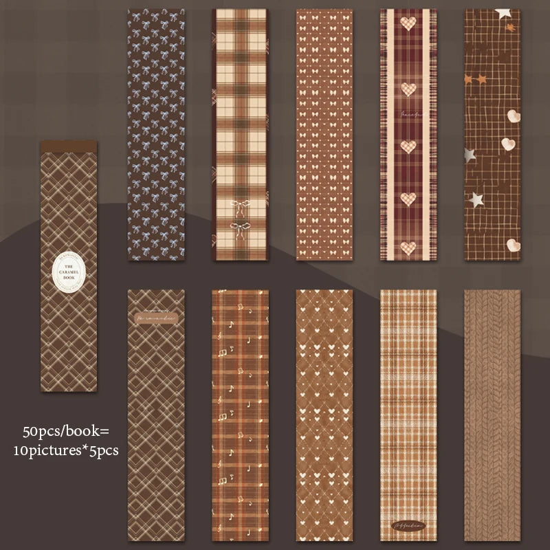 Caramel Retro Plaid Long Sticky Notes, Writable Memos, Junk Journal Base Paper, Great for Office and Study Use. Qme B