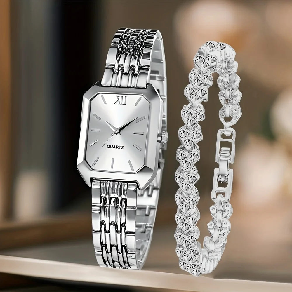 2026 Simple and versatile square women's watch, Instagram-style steel band fashion quartz watch, trendy ladies' wristwatch Qme As shown F