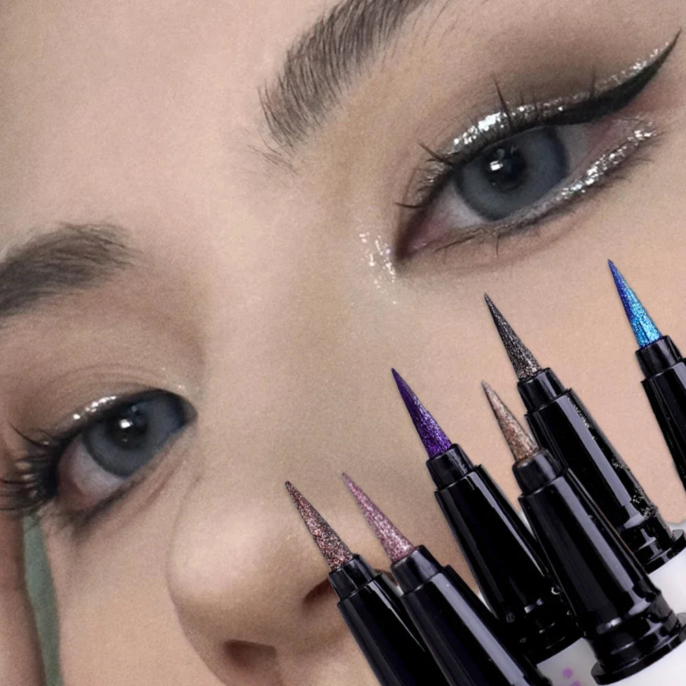 6 Colors Thin Pearlescent Eyeliner Liquid Pencil 3 in 1 Shiny Silkworm Eye Shadow Stick Lasting Smooth Glitter Eyeliner Makeup Qme