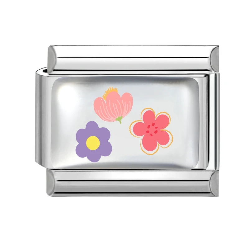 Design Colorful Earth Sun Sunflowers Stainless Steel Link fit 9mm Italian Flowers Series Jewelry Making DIY Charm Bracelet Gifts Qme Style 29