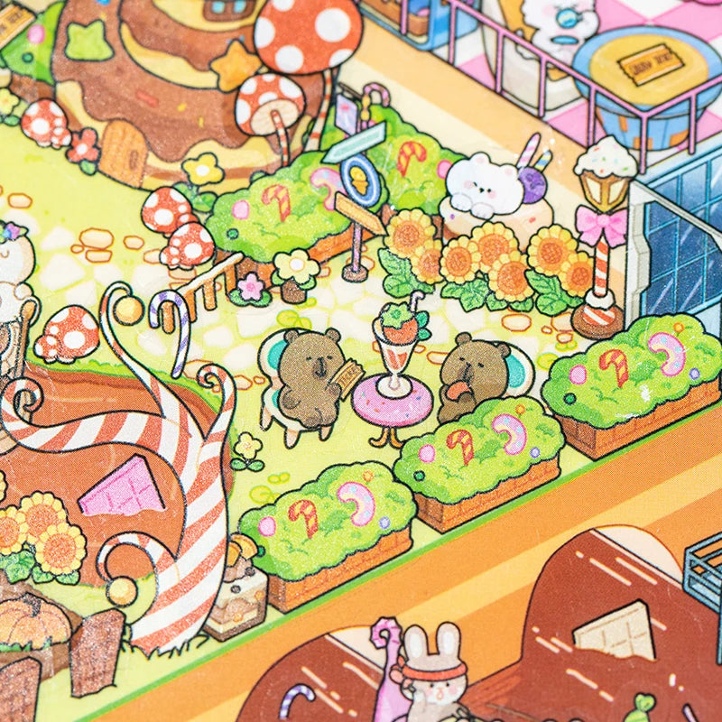 3pcs Cartoon Puzzles Stickers Cute Visual 3D Stereoscopic Cabin Decompression Scene Tent Sticker Handmade Stacking Scene Sticker Qme