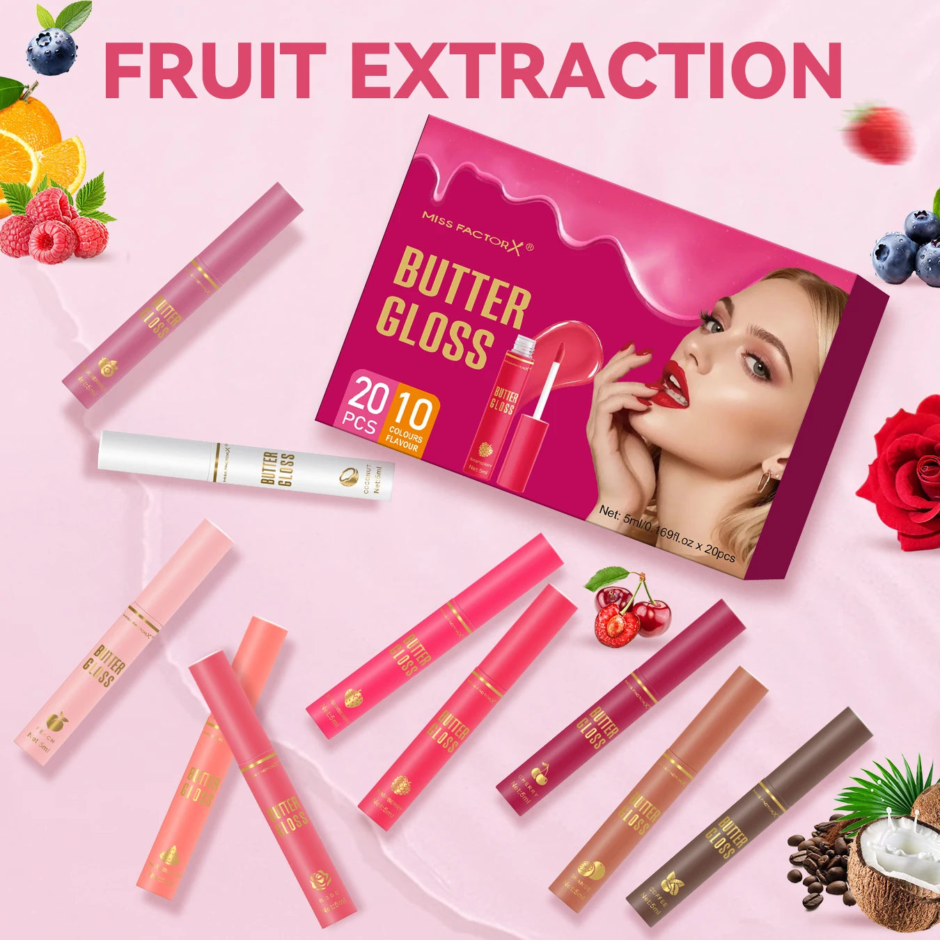 20PCS/Box 10 Flavors Colored Lip Oil - Durable, Moisturizing, Nourishing, Shining, Color Rendering, Crack Resistant Qme