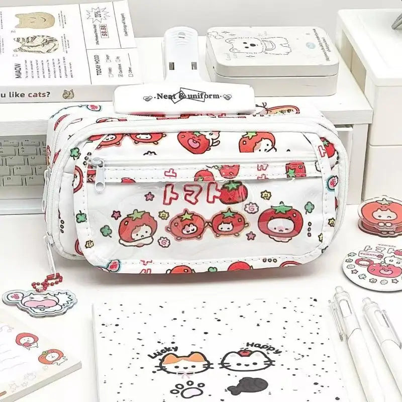 Cute Tomato Apple Cat Printed Pencil Bag Student Large Capacity Qme A2
