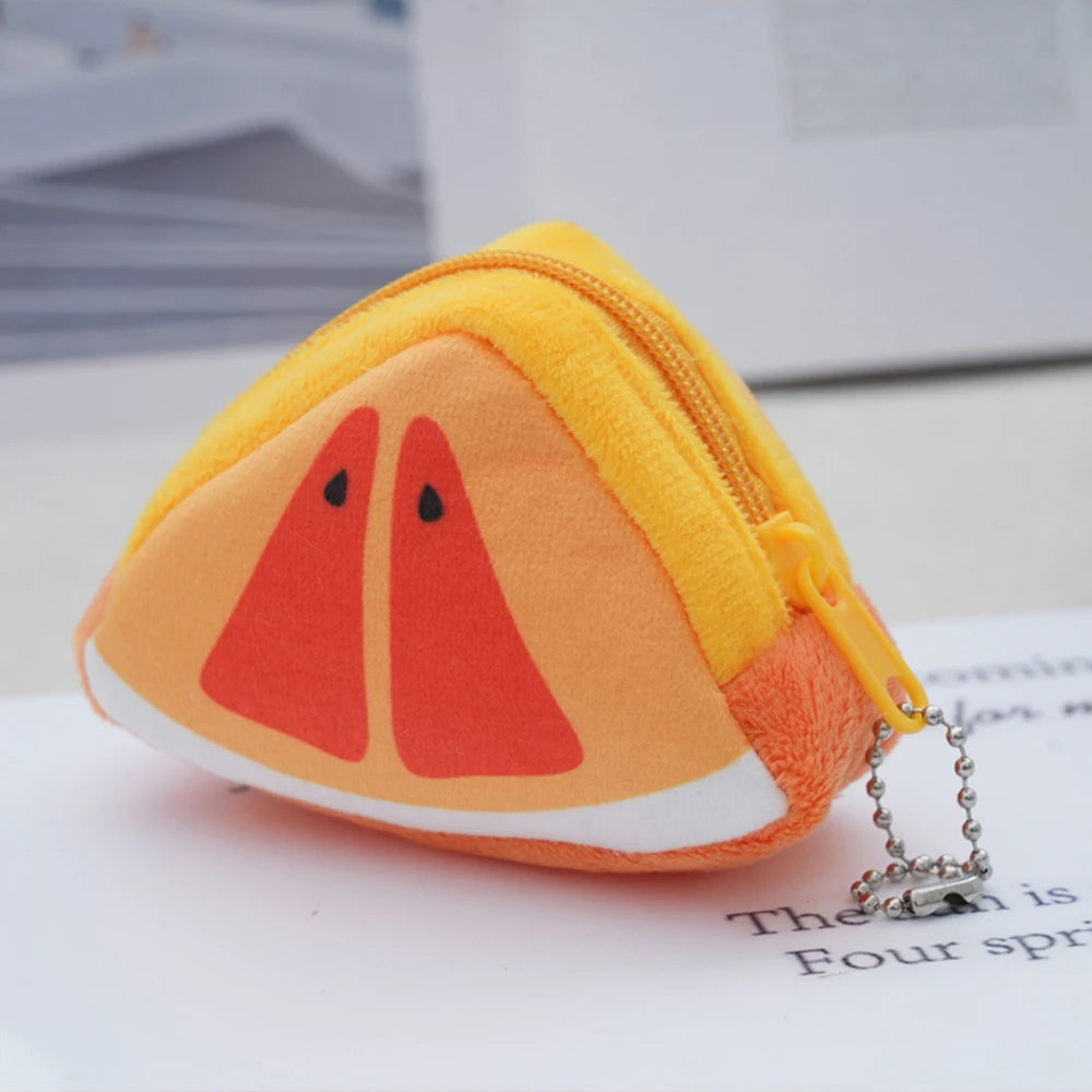 Cartoon Children's Plush Three-Dimensional Triangular Fruit Coin Bag Key Bag Pendant Organizer Bag Qme Orange