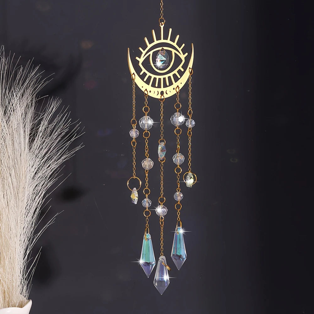 Golden Flame Moon Crystal Pendant Sunlight Catcher Outdoor Garden Hanging Decorations Hanging Ornaments Qme