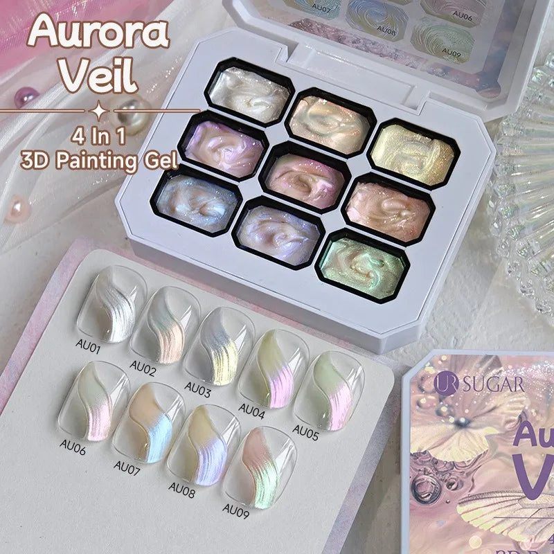 4 in 1 16 Color Nail Art Painting Gel Polish High Pigment Patting Gel for Gradient Ombre Blush Soak Off 3D Creative DIY Manicure Qme 9 Grids 09