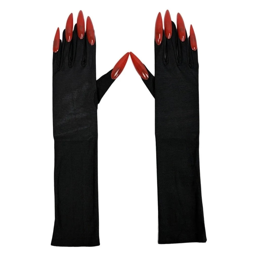 Fancy Props Halloween Cosplay Gloves Solid Long Nails Witch Costume Qme Black Red