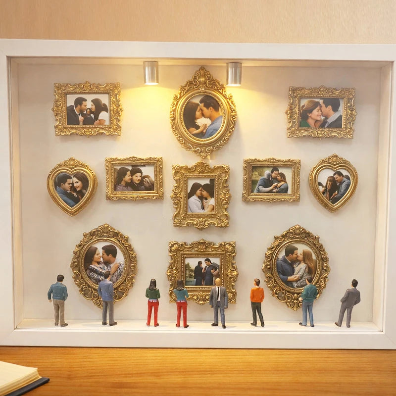 DIY Mini Museum Silhouette Box, Family Memory Photo Display Case Frame Silhouette Box With Light, Mini Frames & Figurines Qme