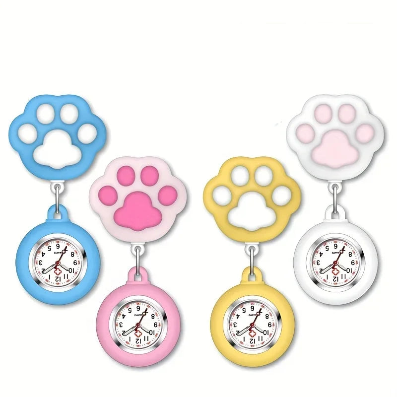 Cute Cat Paw Nurse Watch Brooch, Silicone With Clip, Retractable Telescopic Health Care Nurse Doctor Paramedic Medical Pocket Qme