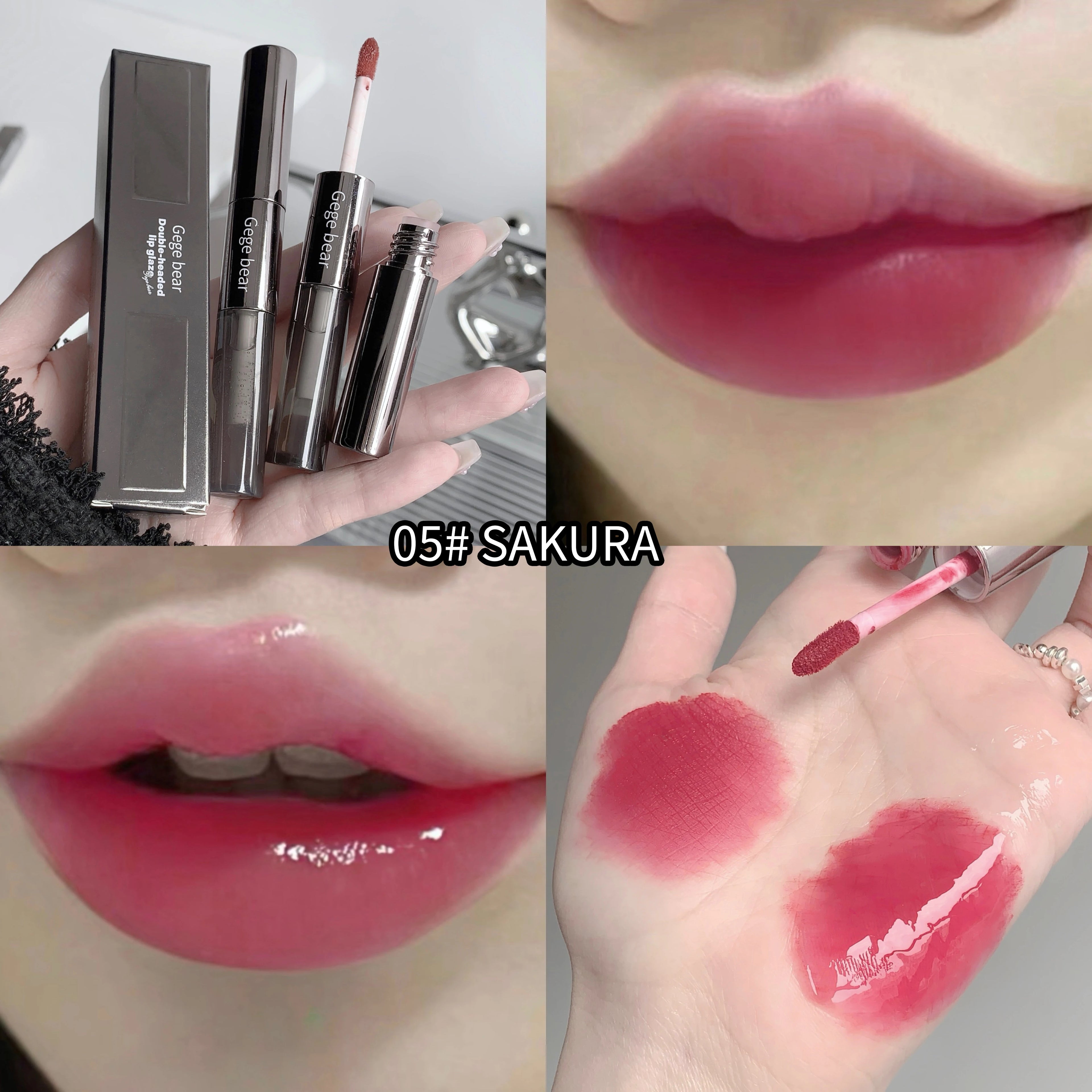 Gegebear Double-ended Lip Glaze Matte Water Mirror Overlay Gloss Qme GX1130-5