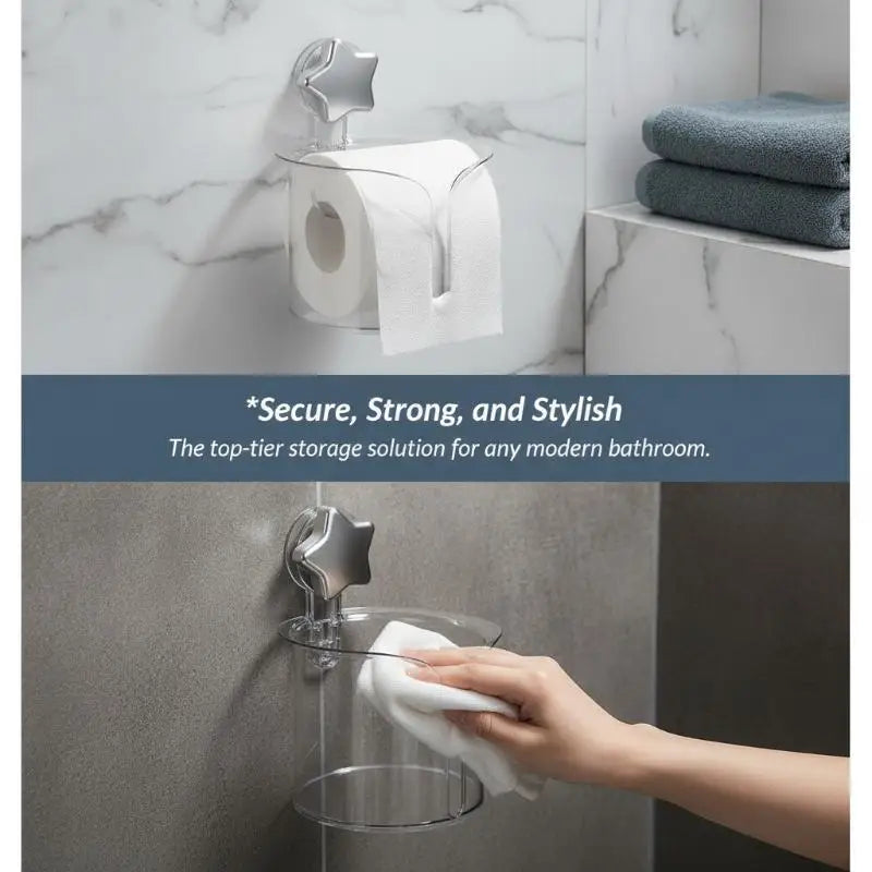 Transparent Suction Cup Tissue Holder Cute Star Design No Drilling Large Capacity For Bathroom And Kitchen Use Qme