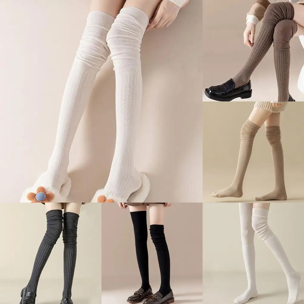 Winter Warm Long Socks Tube Thick High Tube Over Knee Knee-Length Hosiery Socks Terry Solid Color Women Thicken Calf Socking Qme