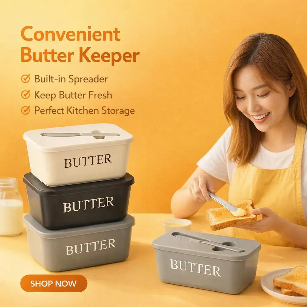 Butter Container Box Dish Lid Knife Restaurant Sealed Storage Kitchen Qme