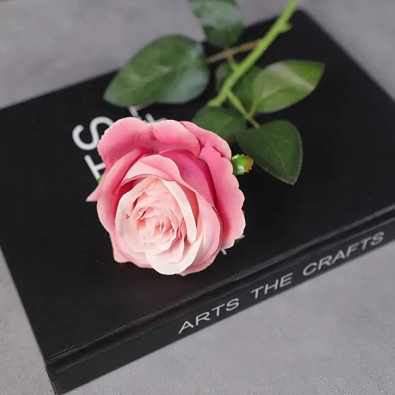Colorful Realistic Touch Artificial Roses Flowers Rainbow Lifelike Silk Roses Flowers Non-Fading Plastic Fake Flowers Qme Pink