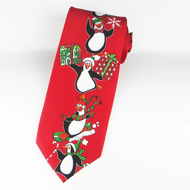 Luxury Silk Tie Man Green Wide Necktie Print Red Black Deer Sleigh Qme RT12