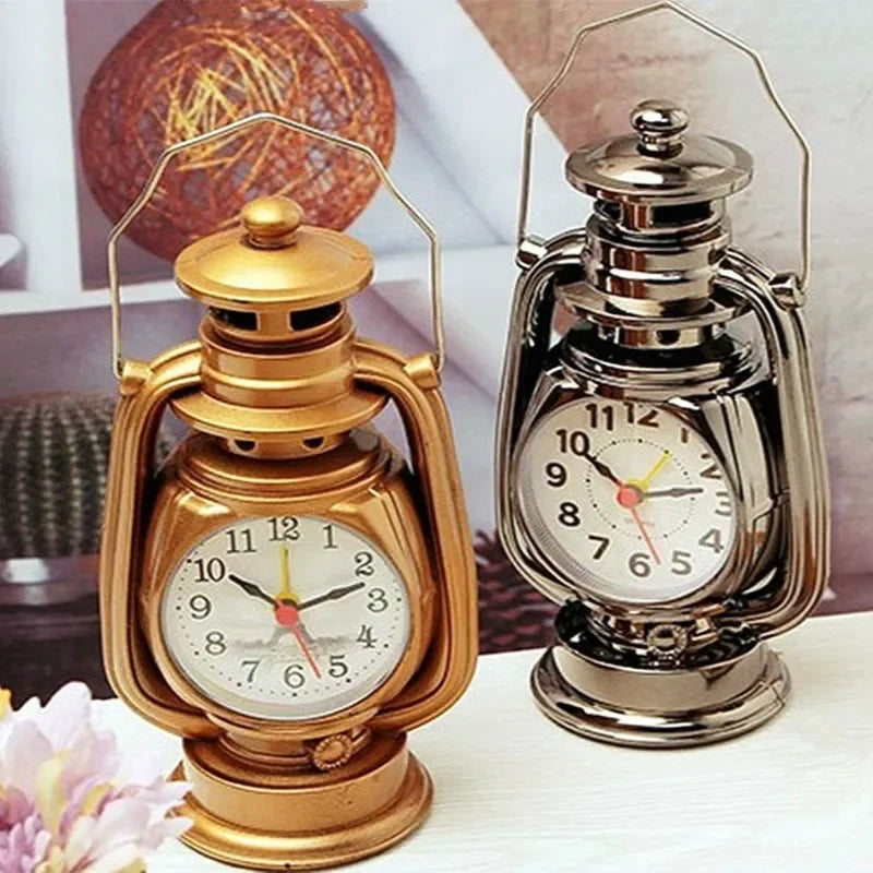 Retro Kerosene Light Alarm Clock Vintage Alarm Clock Table Clock Living Room Decor Articles Office Craft Ornament Qme