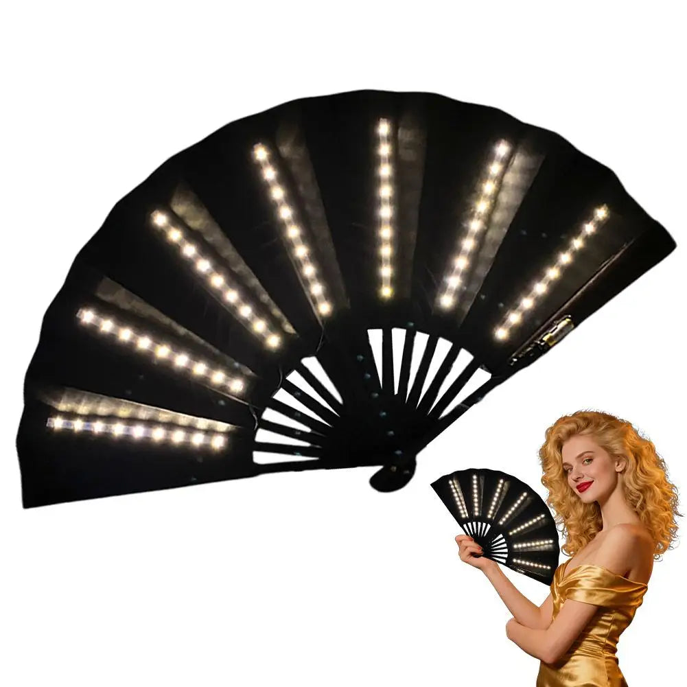 Light Up Folding Fan Line Dancing Women Hand Glowing Stage Qme G