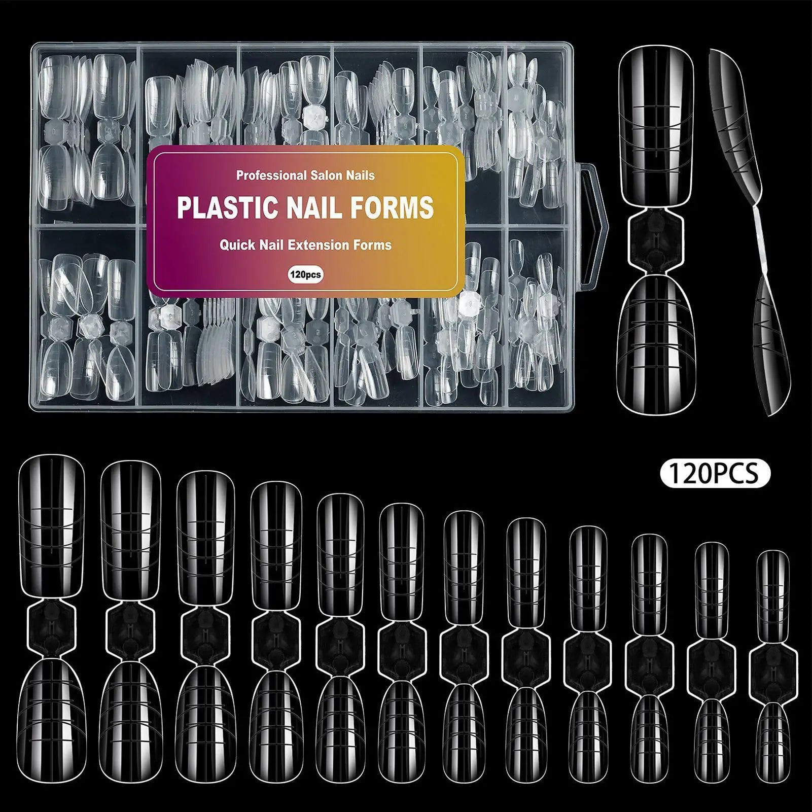 Double Nail Extension Mold 12 Sizes Clear Form False Tips Quick Qme