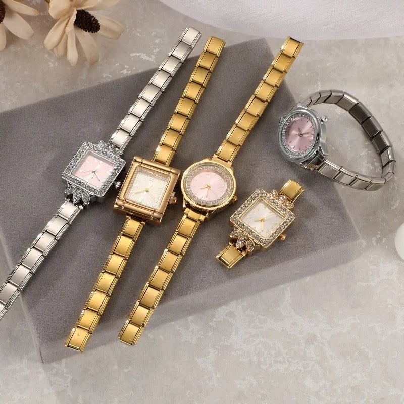 Fashion Wholesale Square Round Gem Watch Men Women DIY 9MM Width Italian Elastic Charm Stainless WatchHead Bracelet Jewelry Gift Qme