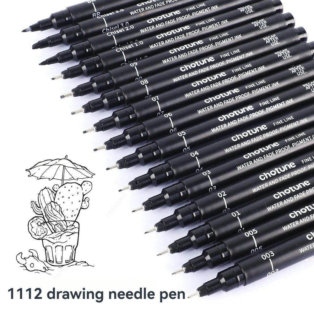 Black Micro Fine Pens,15 Sizes,Waterproof Archival Ink,Fine Tip Manga Markers for Artist Anime Sketch Technical Qme