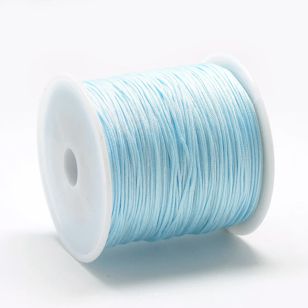 PandaHall 100m/Roll Nylon Thread Braided Chinese Knotting Cord for Jewelry Making, 0.8mm Hole String for DIY Bracelet Beading Qme Light Sky Blue