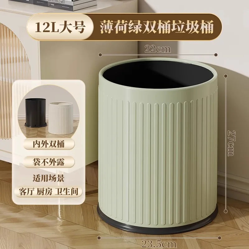 Trash Can 2 Compartments Large Capacity Modern Design Open Top Waste Bin for Living Room Kitchen Bedroom Office High Capacity Qme 12L-Circle Green
