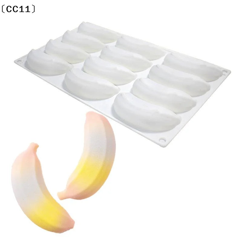 6 12 Cavity Banana Mousse Cake Silicone Mold DIY Chocolate Pudding Qme