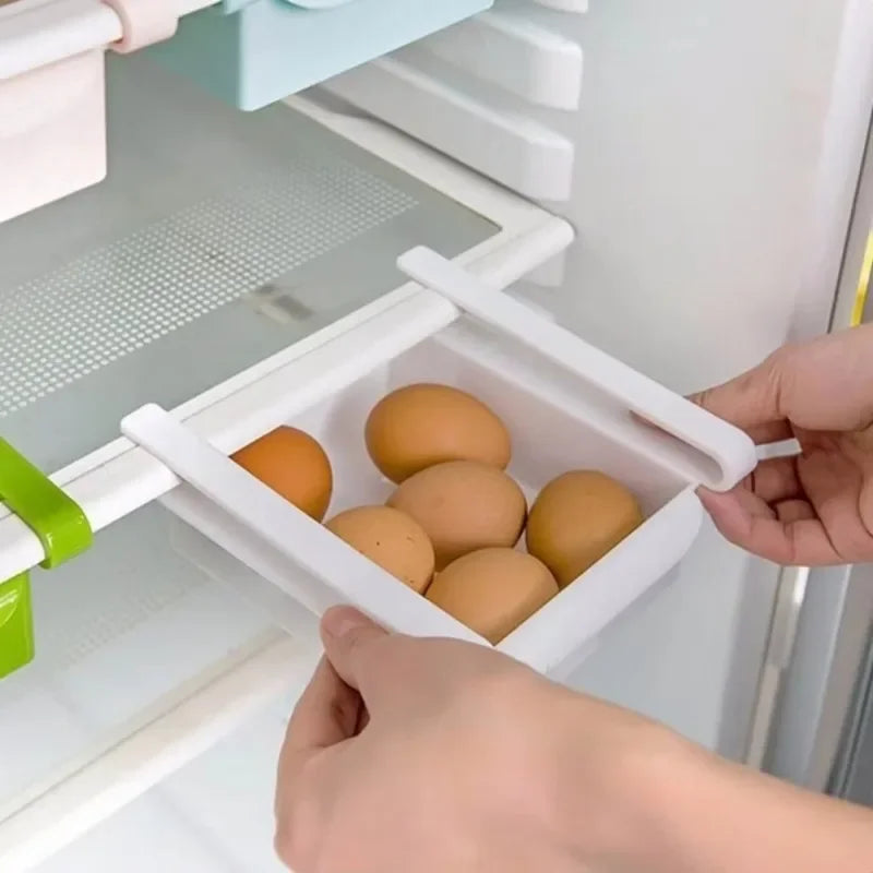 Slide Kitchen Fridge Freezer Space Saver Organizer Storage Rack Shelf Holder Kitchen Refrigerator Storage Box Food Container Qme