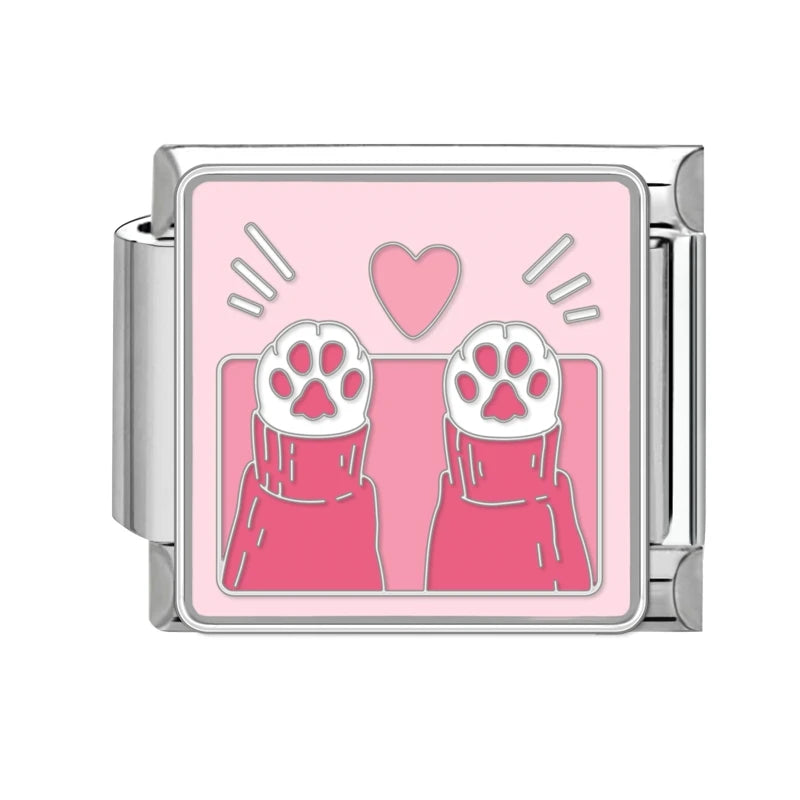 New Cute Colored Love Heart Cat Italian Charm Fit 9mm Stainless Steel Women DIY Bracelet Drop Shipping Fashion Jewelry Wholesale Qme Style 28