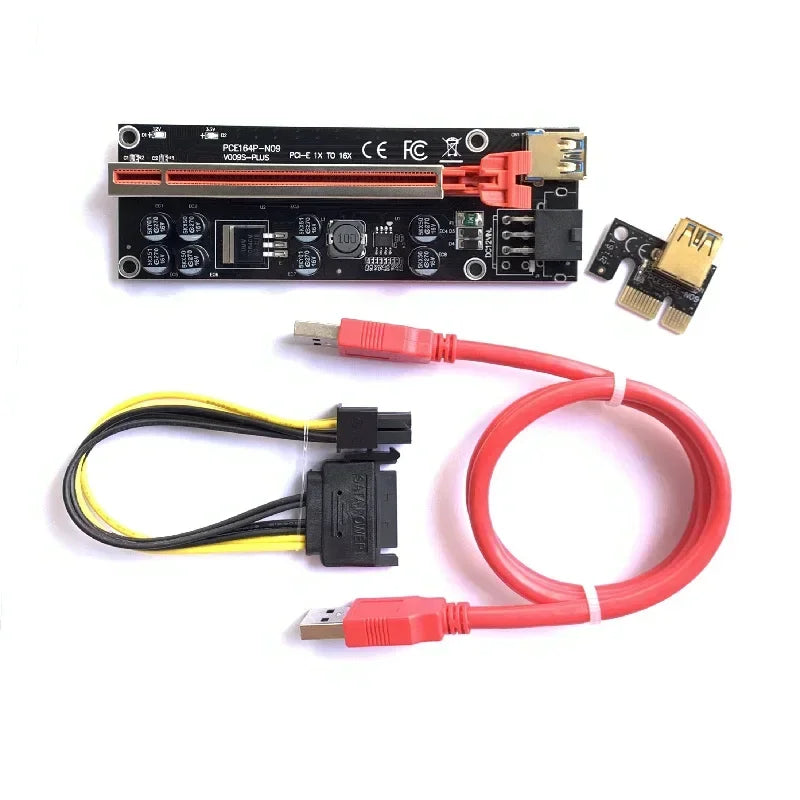 VER009S USB 3.0 PCI-E Riser VER 009S Express 1X 4x 8x 16x Extender Riser Adapter Card SATA 15pin To 6 Pin Power Cable Qme