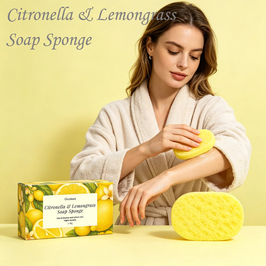 Citronella Lemongrass Soap Sponge Deep Cleansing Exfoliating Reusable Lather Enhancing Dead Skin Removing Body Cleanser Sponge Qme