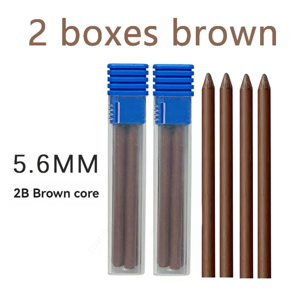 4Pcs/Box 5.6mm 2B/4B/6B/8B Solid Mechanical Pencil Replaceable Lead, Mechanical Pencil Lead Marking Architectural Accessory Qme 2 box brown