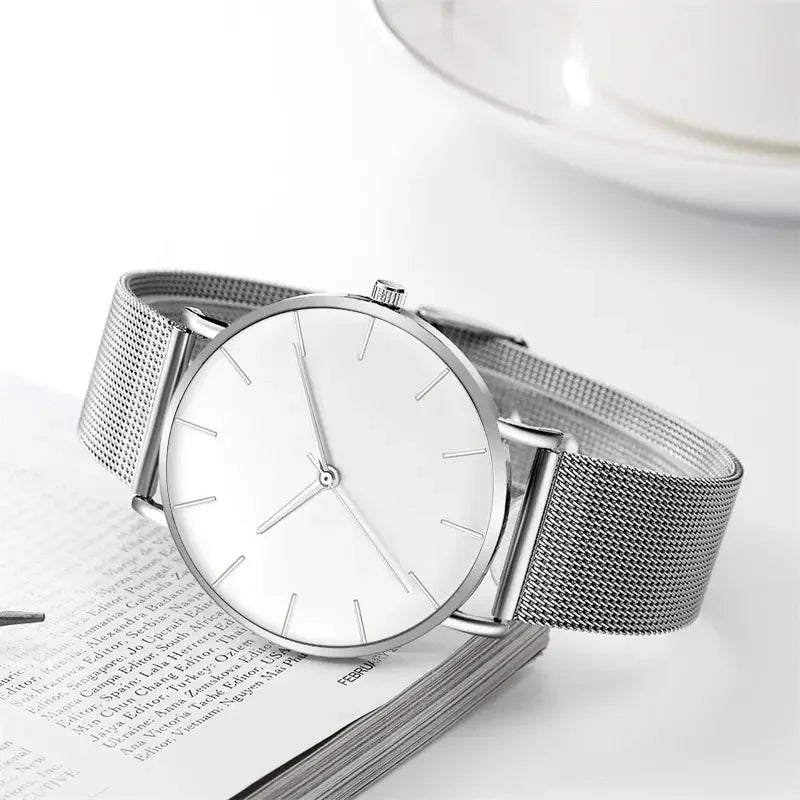 Luxury Fashion Minimalist Mens Ultra Thin Watches Simple Men Business Stainless Steel Mesh Belt Quartz Watch Casual Man Watch Qme