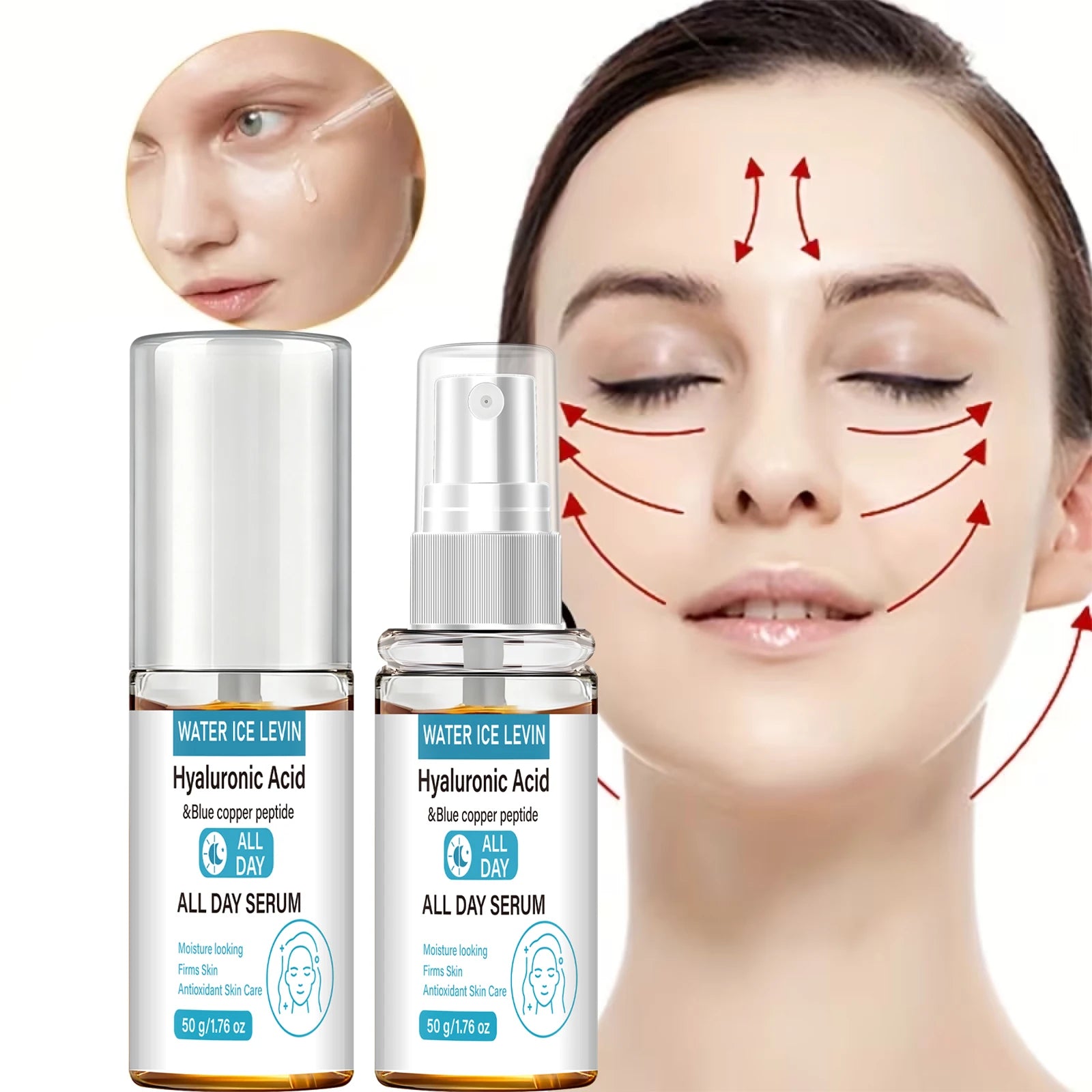 Blue Copper Peptide Hyaluronic Acid Serum, Antioxidant Moisturizing & Firming Skin Treatment Qme