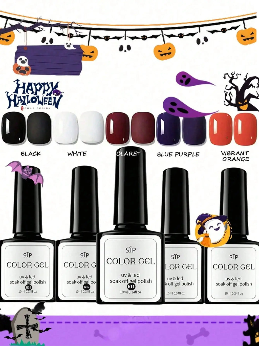 1 Halloween Gel Nail Polish Includes Witch Purple White Vampire Blood Qme 1set
