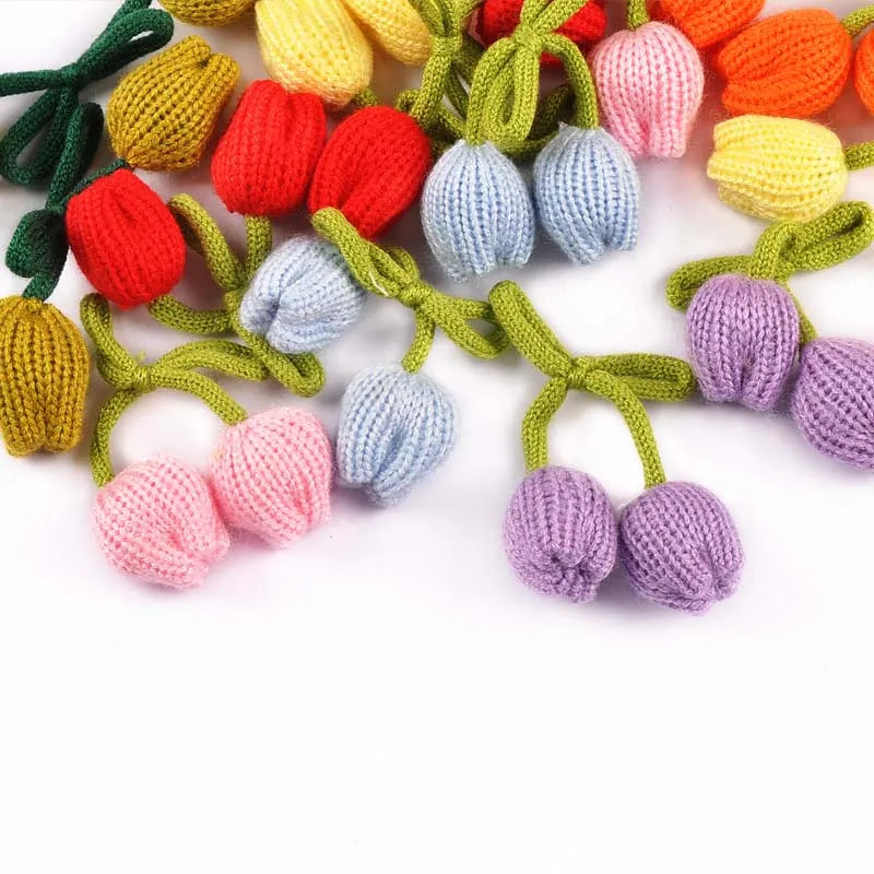 6pcs 50x50mm Tulip Knitting Flowers For DIY Hairband Pillows Bags Decorative 3D Flowers Clothing Accessories Without Gum cp3819 Qme